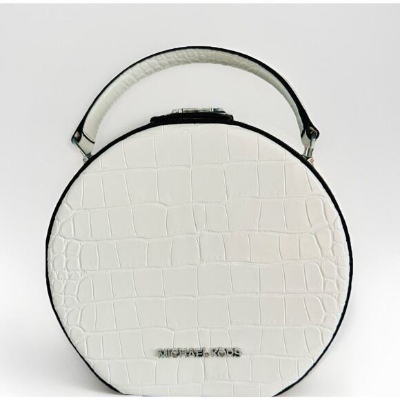 Michael Kors White Crossbody Serena Croc Embossed Small Circle Wedding Handbag - Picture 1 of 16